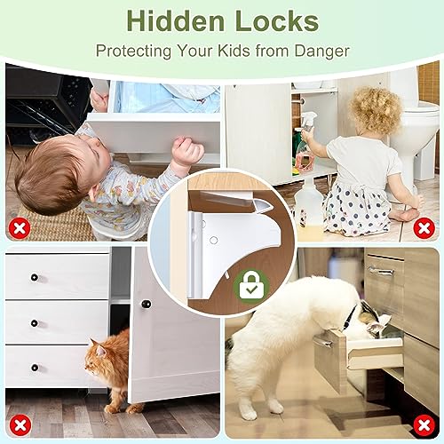 TERRIFI 6 Pack Magnetic Child Safety Cupboard Locks with 2 Keys, Babyproof Your Cabinets and Drawers, No Drilling or Screws Needed, Includes 1 Child Safety Lock for Knobs