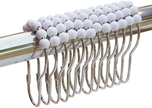 SKCQ 12 Piece Stainless Steel Shower Curtain Roller Hook Rings for Bathroom Shower Rod or Window Curtain (White)