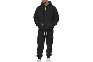 Mens Sweatsuit 2 Piece Quarter Zip Hoodie and Cargo Sweatpants Sports Tracksuit Set Casual Workout Outfits