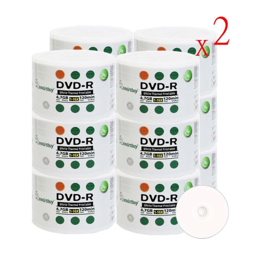 Smart Buy 1200 Pack DVD-R 4.7gb 16x Thermal Printable White Blank Data Video Record Disc, 1200 Disc 1200pk