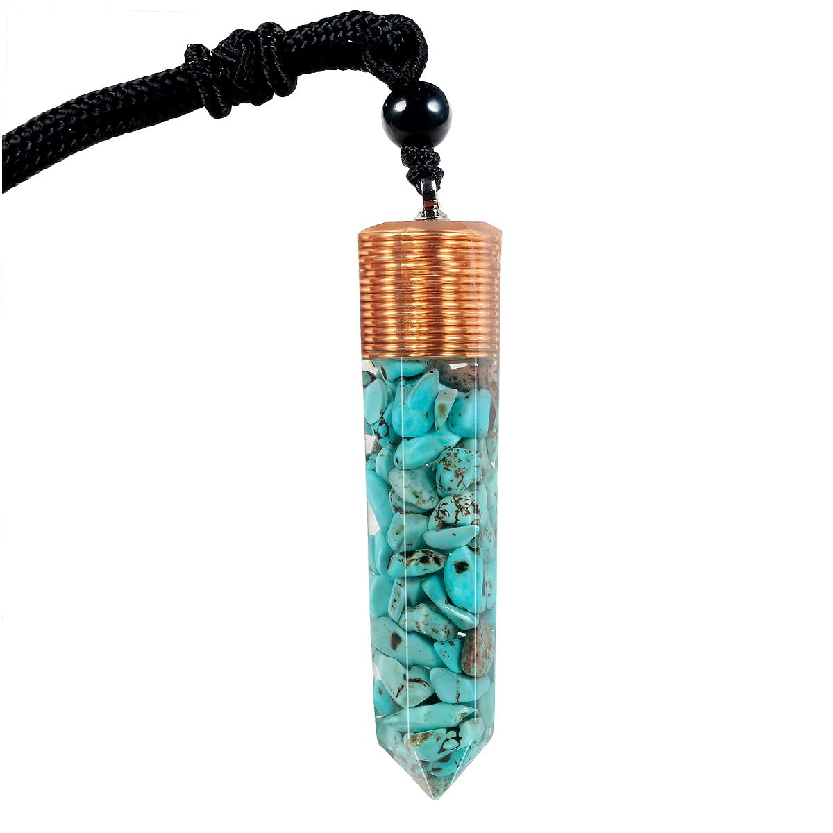 KYEYGWO Healing Orgone Crystal Point Necklace for Unisex Hexagonal Quartz Chip Stones Pendant Single Point Crystal Wand Amulet for Meditation and Yoga