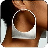 Large Earrings for Women Statement, Chunky Hoop 14k Gold Plated Big Geometric Hollow Brushed Metal Drop Dangle Studs Stainless Steel Jewelry for Womens Gift Christmas