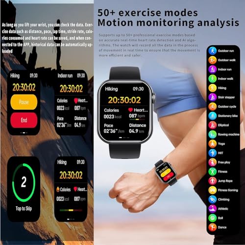 Blood Glucose Smart Watch, Health Monitor for 24/7 Blood Sugar, ECG/SpO2, Heart Rate Sleep Pressure Fitness Tracker Watch, 1.91'' Touch Screen, Bluetooth Answer/Make Call, 50+ Sports Modes (Black)