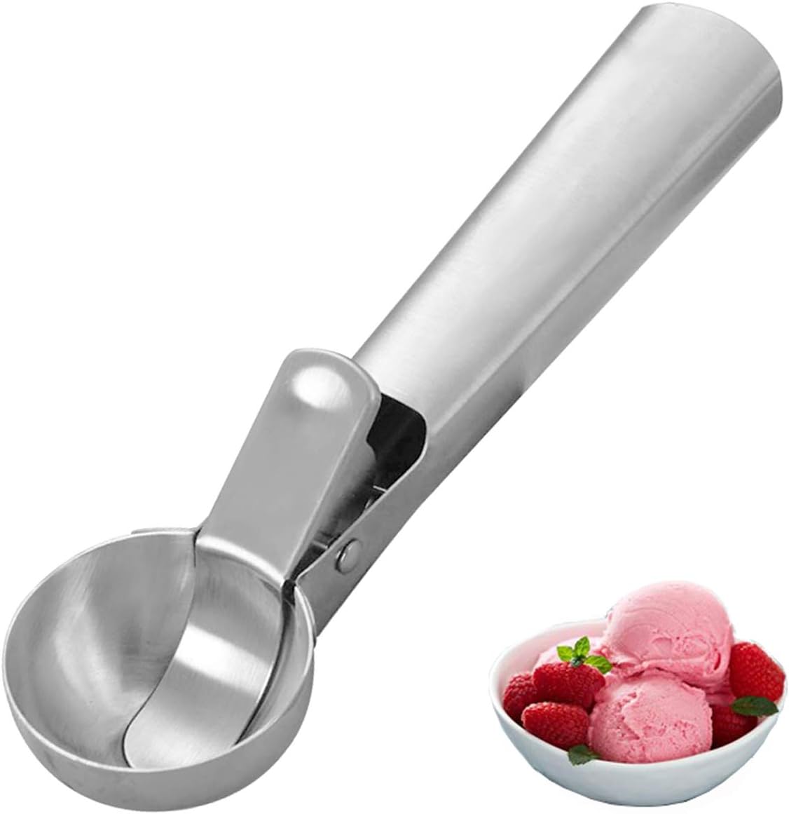Ice Cream Scoop,MKNZOME Stainless Steel Ice Cream Spoon with Trigger Non Stick Cookie Dough Scoop Melon Baller, Dishwasher Safe