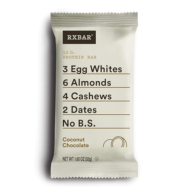 RXBAR, COCONUT CHOCOLATE, PROTEIN BAR, 1.83 OUNCE (PACK OF 12), HIGH PROTEIN SNACK, GLUTEN FREE