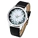 Top Plaza Black and White Lotus Flower Elegant Women Fashion PU Leather Band Analog Quartz Wrist Watch-Black