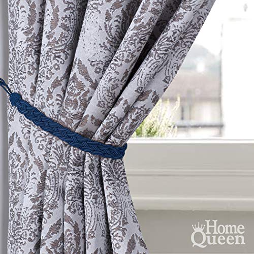Home Queen Hand Braided Curtain Tie Back, Buckle Holdback Drapery Curtain Tiebacks, 2 Rope Belt Curtain Tie with 2 Metal Hooks, Navy - Thumbnail 4