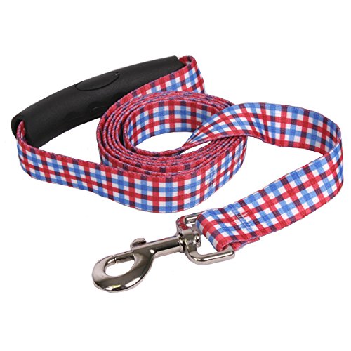 Southern Dawg Gingham Red and Blue Dog Leash with Comfort Grip Handle-Large-1" and 5' (60") Made in the USA by Yellow Dog Design