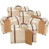 Faylapa 50 Sets Travel Themed Suitcase Candy Boxes,Vintage Kraft Paper Gift Bag for Travel Theme Party Wedding Birthday Bridal Shower Christmas Party