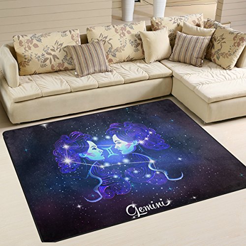 Constellation Zodiac Sign Gemini Area Rug Carpet Floor Mat For Dining Room Living Room Bedroom, 7'x5' and 5'3"x4'