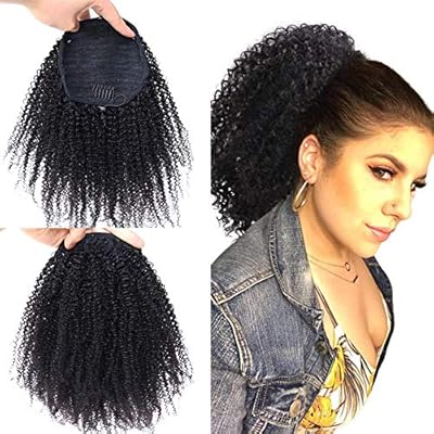 Wrap Drawstring Short Afro Kinky Curly Human Hair Puff Ponytail
