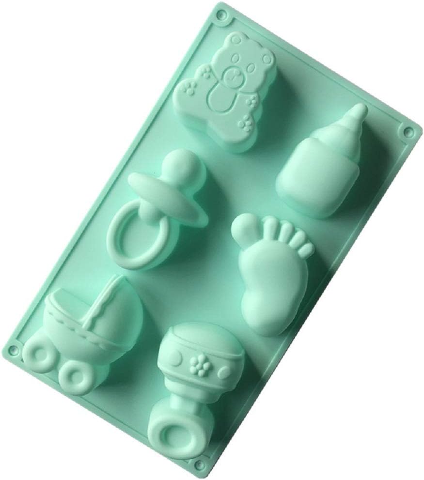 Baby Shower 3d Silicone Shaping Mould Pram Dummy Footprint Bear Bottle Cake Sponge Jelly Chocolate Fondant Moulding Sweets Shape Tool Non Stick 6 Cavity Dishwasher Safe 285x168x35cm