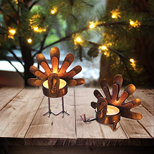 FORUP 6 Pack Metal Turkey Tea Light Candle Holders, Thanksgiving