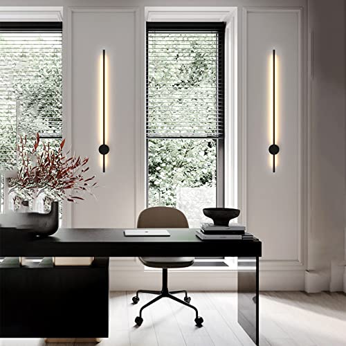 Sunsign iluminación for Pared de tira larga de luz de pared lineal LED moderna, Diseño creativo giratorio Fondo de la sala de estar Dormitorio Cabecera de cama lámpara de pared interior, 100cm-negro