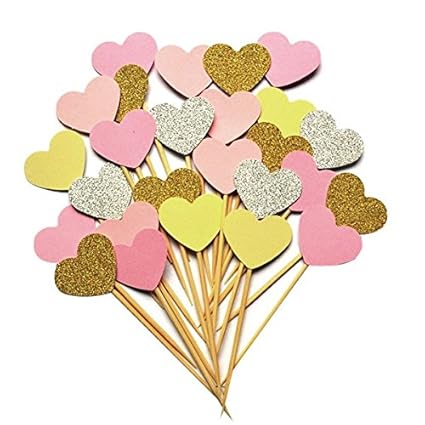 Amazon Com Imagitek 20pcs Pink Theme Glitter Hearts Cake