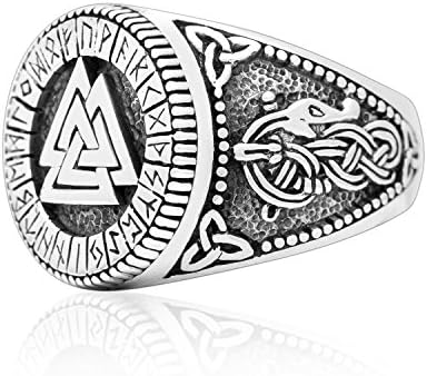 925 Sterling Silver Viking Valknut Runes Futhark Jormungand Knotwork Handcrafted Ring