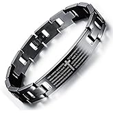 TEMICO Men's Spanish/English Bible Lords Prayer Cross Bracelet Stainless Steel Link Chain Bracelet Black