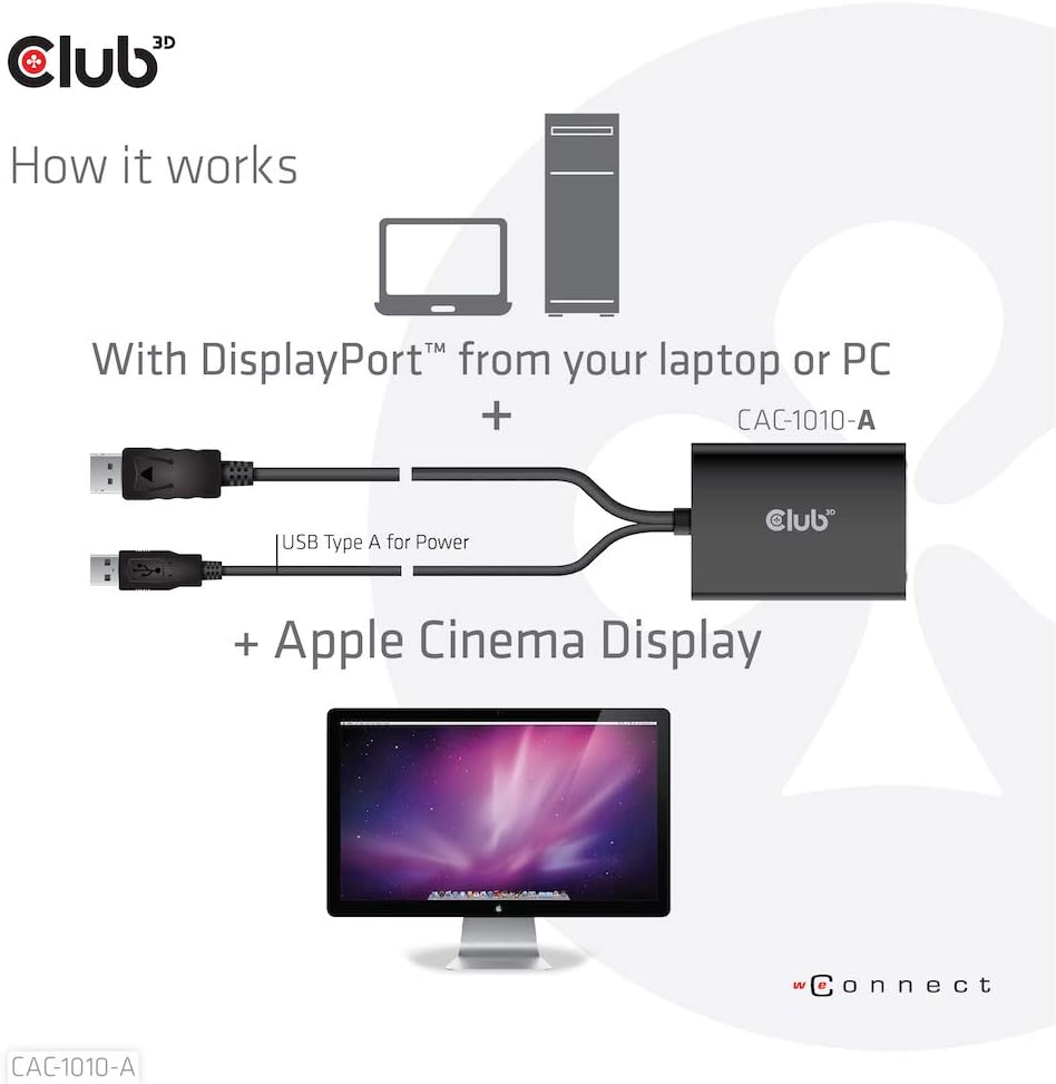 Club 3D CAC-1010-A Active DisplayPort to DVI-D HDCP OFF Adapter for Cinema Displays, Black - Image 5