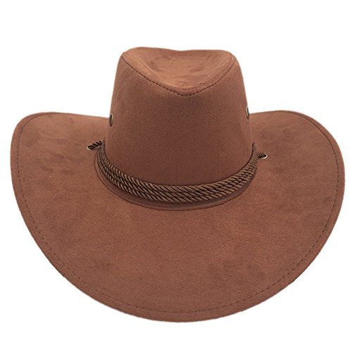 Sandy Ting Men's Outback Faux Felt Wide Brim Western Cowboy Hat (Coffee1)