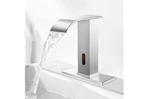 CDLODIN Touchless Bathroom Faucet Automatic Bathroom Sink Faucet with Sensor, Control Box and Temperature Mixer and Hole Cover Plate, Brushed Nickel