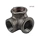 Gimiton 4 Pack 3 Way Pipe Fitting Malleable Iron DN20 3/4 Black Malleable Cast Iron Pipe Tee Fitting Industrial Steel Side Outlet Elbow 3-Way Fitting(DN20 3/4)
