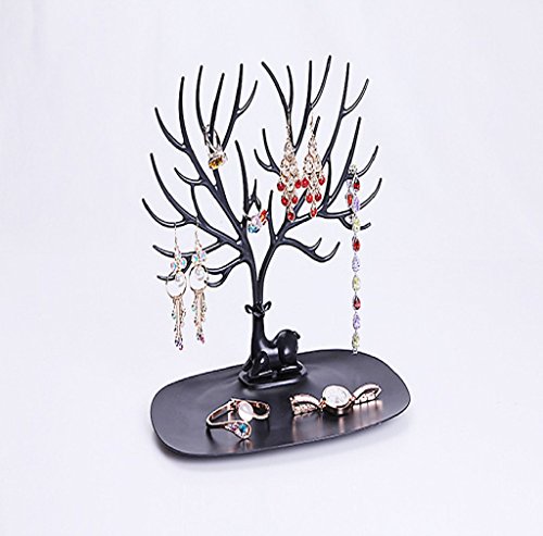 Morecome Deer Head Jewelry Display Stand Earrings Necklace Display Stand (Black)