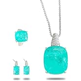 HHOOE Jewelry Sets for Women Birthstone Jewelry, Green Gemstone Ring & Drop Earrings, Pendant Necklace, Sterling Silver Jewelry Gift