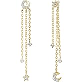 SLUYNZ 925 Sterling Silver Star Moon Dangle Earrings for Women Star Tassel Earrings Chain