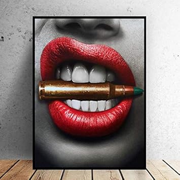Ndegdgswg Cartel Impreso En La Pared Labios Sensuales Rojos Balas De Mordisco Y Dinero Moderno Pintura De Lienzo Para La Decoracion De La Habitacion 40x55cm No Frame Bitebulletcollector Amazon Es Juguetes Y Juegos