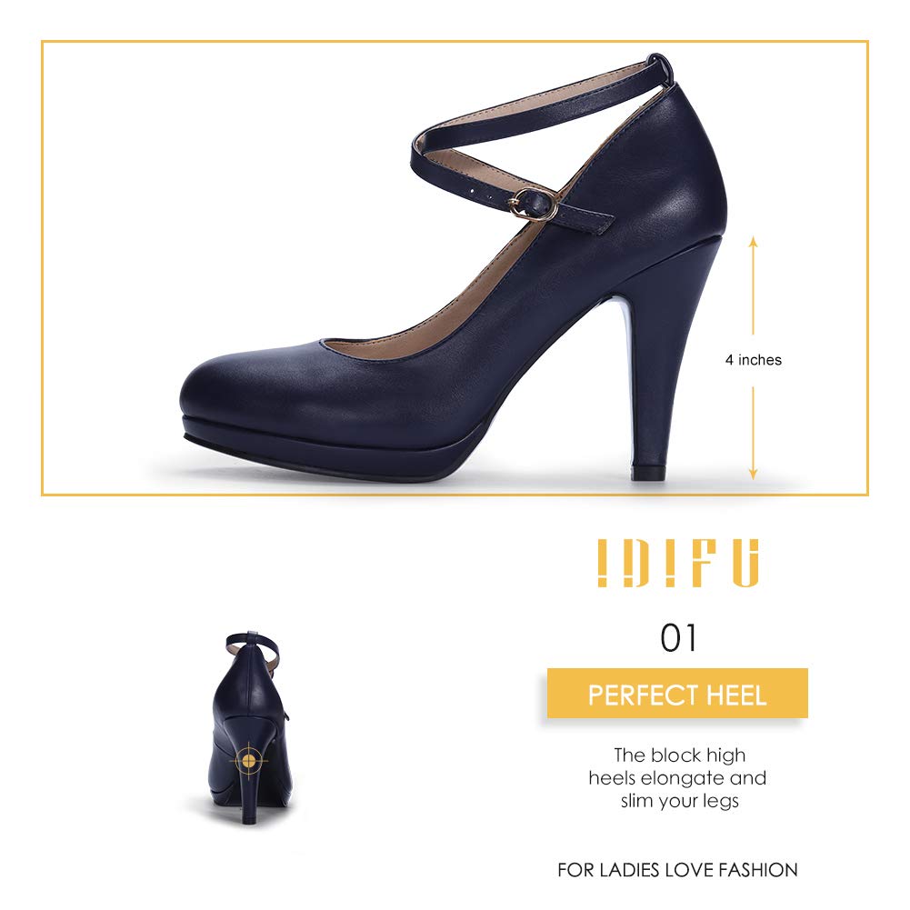 IDIFU Women's Tracy Platform High Heels Closed Toe Pumps Strappy Cross Ankle Strap Shoes for Casual Work Wedding - Image 4