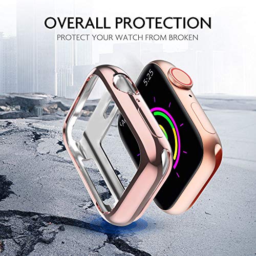 Marge Plus Compatible with Apple Watch Band 38mm 40mm with Case, Women Bling Wristband for iWatch Series 5 4 3 2 1 Metal Stylish Strap, Rose Gold