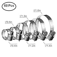 TTBD Hose Clamp, 60 Pieces Stainless Steel Adjustable Worm Gear Hose Clamp, Fuel Line Clamp for Plumbing, Automotive And Mechanical Applications (10-16mm, 13-19mm, 16-25mm, 19-29mm, 22-32mm, 25-38mm)