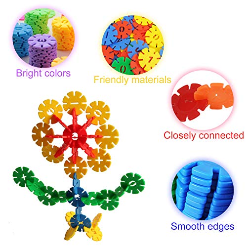 Xindinyi Rainbow Snow Flakes, 300 Piece Interlocking Plastic Disc Set Snowflakes Building Blocks Set Brain Educational Construction Set for Boys and Girls