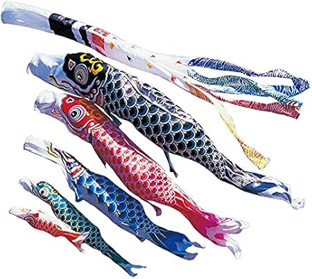 Amazon こいのぼり 錦鯉 ワタナベ 鯉のぼり 庭園用 5m 8点セット 羽衣錦鯉 浪千鳥吹流し ポリエステルサテン 家紋 名前入れ可能 Wtk Hnn0055 こいのぼり おもちゃ