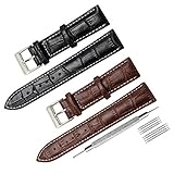 CIVO 2 Packs Genuine Leather Watch Bands Top Calf Grain Leather Watch Strap 16mm 18mm 20mm 22mm 24mm for Men and Women (22mm, Black/Dark Brown(White Stitching))