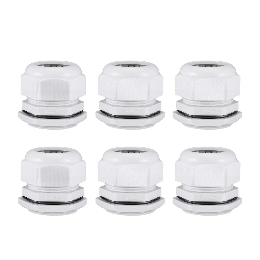 sourcing map PG42 Cable Gland 32mm-38mm Wire Hole Waterproof Nylon Joint Adjustable Locknut with Washer White 6pcs