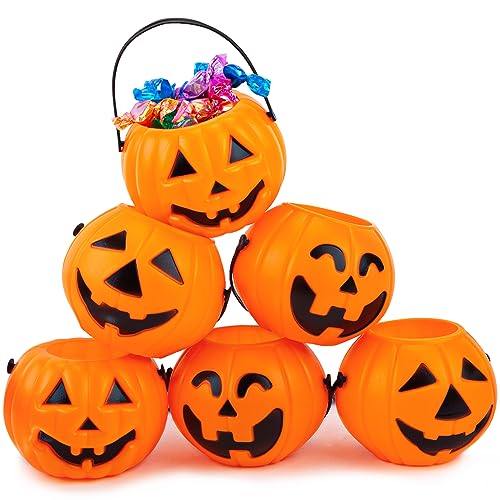 3 otters 12PCS Halloween Pumpkin Buckets, Pumpkin Candy Buckets with Handle Trick or Treat Pumpkin Baskets for Halloween Decorations Candy Bag Fillers Party Supplies