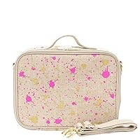 SoYoung Lunch Bag - Raw Linen, Eco-Friendly, Retro-Inspired and Easy to Clean (Fuchsia and Gold Splatter)