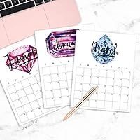 2020 Wall Calendar Birthstones & Gemstones - Sheets for Each Month, Birthdays, Year At A Glance, Personal Goals - Hang On Your Wall or Use In Your Planner - 8.5 x 11 Watercolor Design by RitzyRose