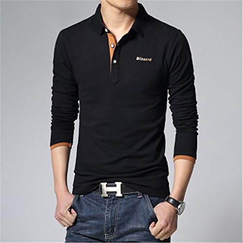Vazpue Shirts Casual polo shirt men fashion letter print long-sleeve men's polos new arrival fashion polo shirts man hot-sale slim polos blackXXL