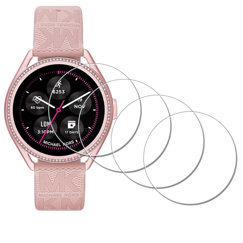 iDaPro Screen Protector for Michael Kors Women's MKGO Gen 5E 43mm Smartwatch [4 Pack] Tempered Glass Anti-Scratch Bubble-Free Easy Installation