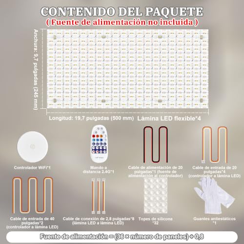 Lichaser LED para Retroiluminación 3000K–6000K Luz Cálida y Fría 24V 36W Panel LED regulable compatible con Alexa 50x 24.5cm pulgadas para encimeras de mármol (4 Pack)