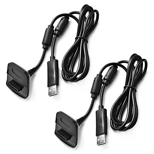 SunTrade 2 Pcs USB Charging Cable USB Charger For Xbox 360 Wireless Game Controller (2 pcs, Black) - Thumbnail 5