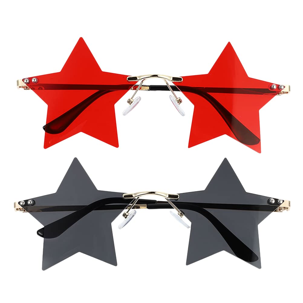 jojofuny 2 Pairs Star Shaped Glasses, Star Design Party Glasses, Coloured Sunglasses Heart, for Party Star Shaped Rimless Fun Sunglasses for Women