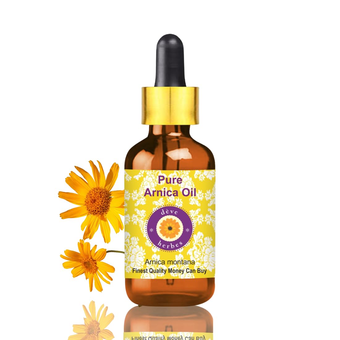 Deve Herbes Pure Arnica Oil (Arnica Montana) Non-Sticky | Non-Greasy | for Skin, Hair, Massage & DIY Use 100ml with Glass Dropper
