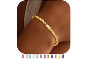 Yoosteel Dainty Birthstone Bracelet for Women - Elastic 14K-Gold-Plated Bead Bracelets Trendy Friendship Birthday Jewelry Gifts Christmas Stuff for Teen Girls Women