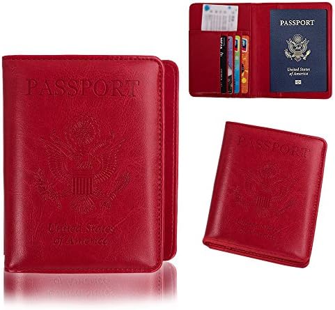 Passport Holder RFID Blocking Case Cover Securely Holds Passport, Boarding Passes, USA-Red