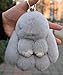 Genuine Rex Rabbit Fur Charm Bunny Rabbit Plush Toy Handmade Cute Fluffy Real Fur Keychain Cell Phone Charm, 6-Inch Tall (light grey)