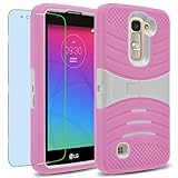 LG K7 / Tribute 5 Case, INNOVAA Turbulent Armor Case W/ Free Screen Protector & Touch Screen Stylus Pen - White/Pink