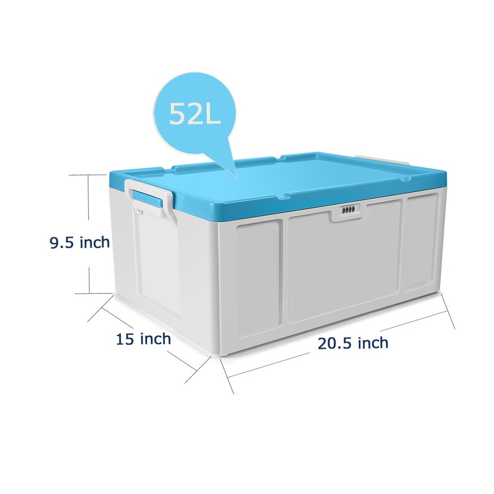 Storage Container Stackable Bins with Digit Lock ABS Safety Large Capacity 51L (cyan)